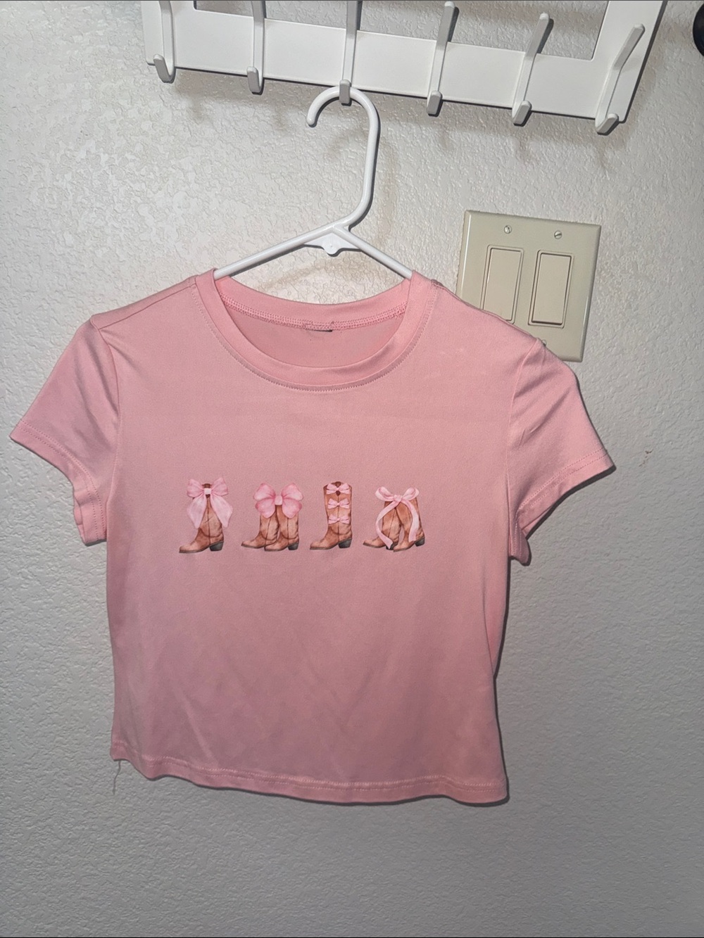 Pink Graphic Tee with Cowboy Boot Bows